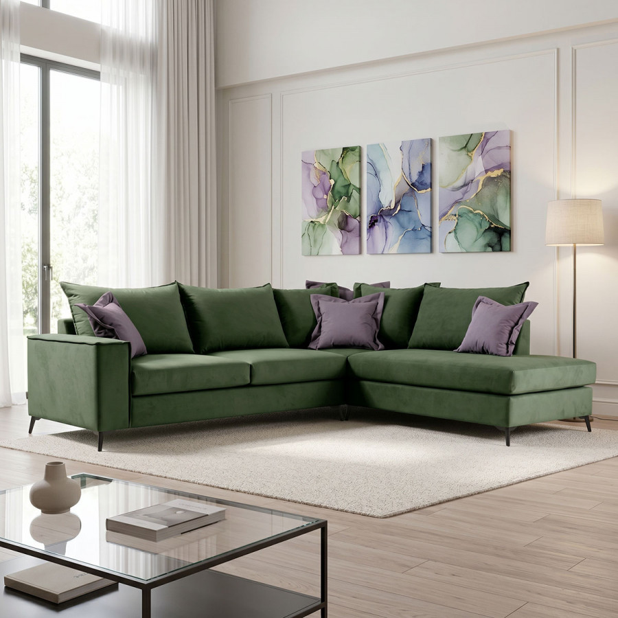 Corner sofa Romantic pakoworld left corner fabric dark green-dark grey 290x235x95cm