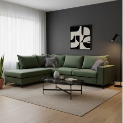 Corner sofa Boston pakoworld right corner fabric dark green-dark grey 290x235x95cm