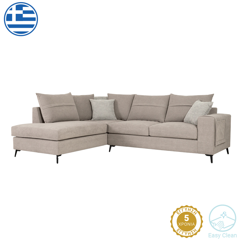 Right corner sofa Montana pakoworld grey-beige fabric-light grey cushions 275x215x93cm Right corner sofa Montana pakoworld grey-beige fabric-light grey cushions 275x215x93cm