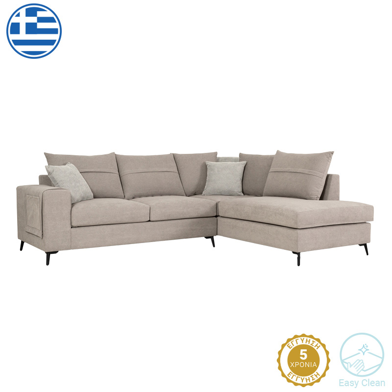 Left corner sofa Montana pakoworld grey-beige fabric-light grey cushions 275x215x93cm Left corner sofa Montana pakoworld grey-beige fabric-light grey cushions 275x215x93cm