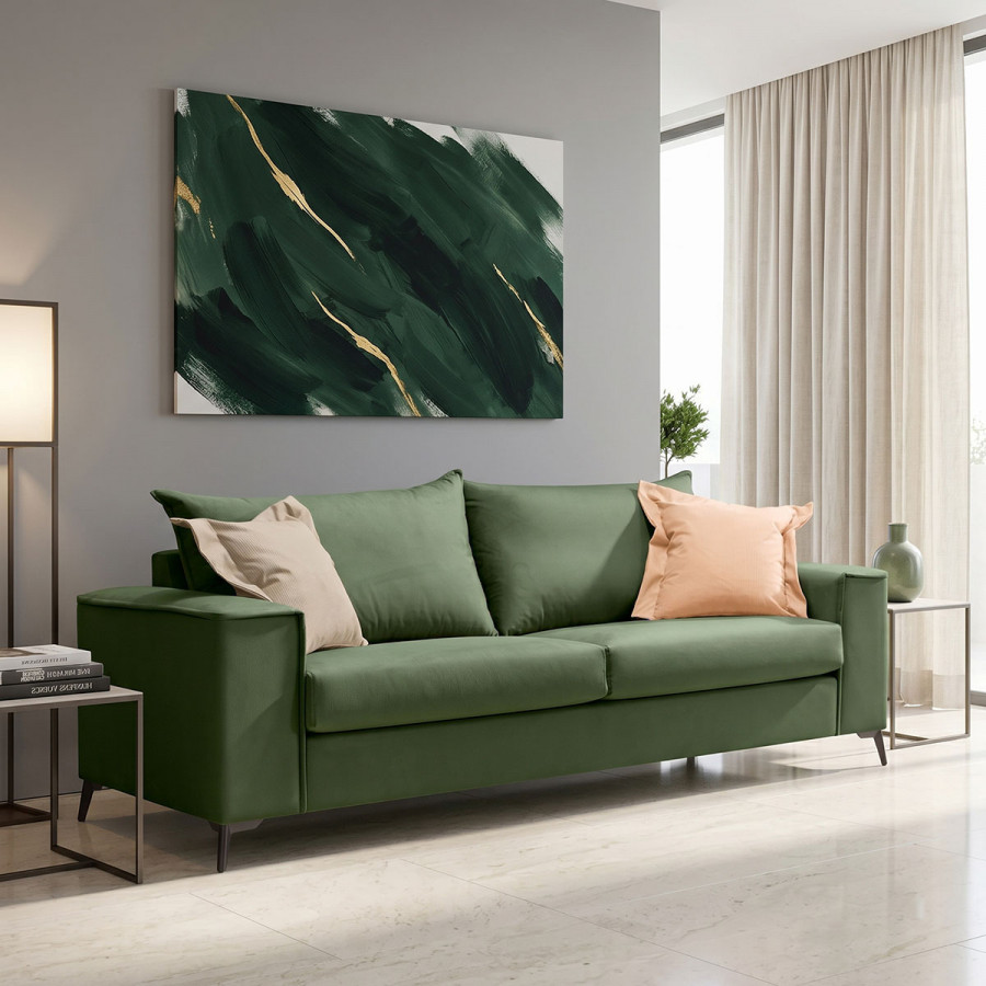 Verona pakoworld 3-seater sofa dark green fabric with cream cushions 225x93x100cm