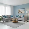 Verona pakoworld 2 pieces sofa set light grey fabric with blue-colored cushions
