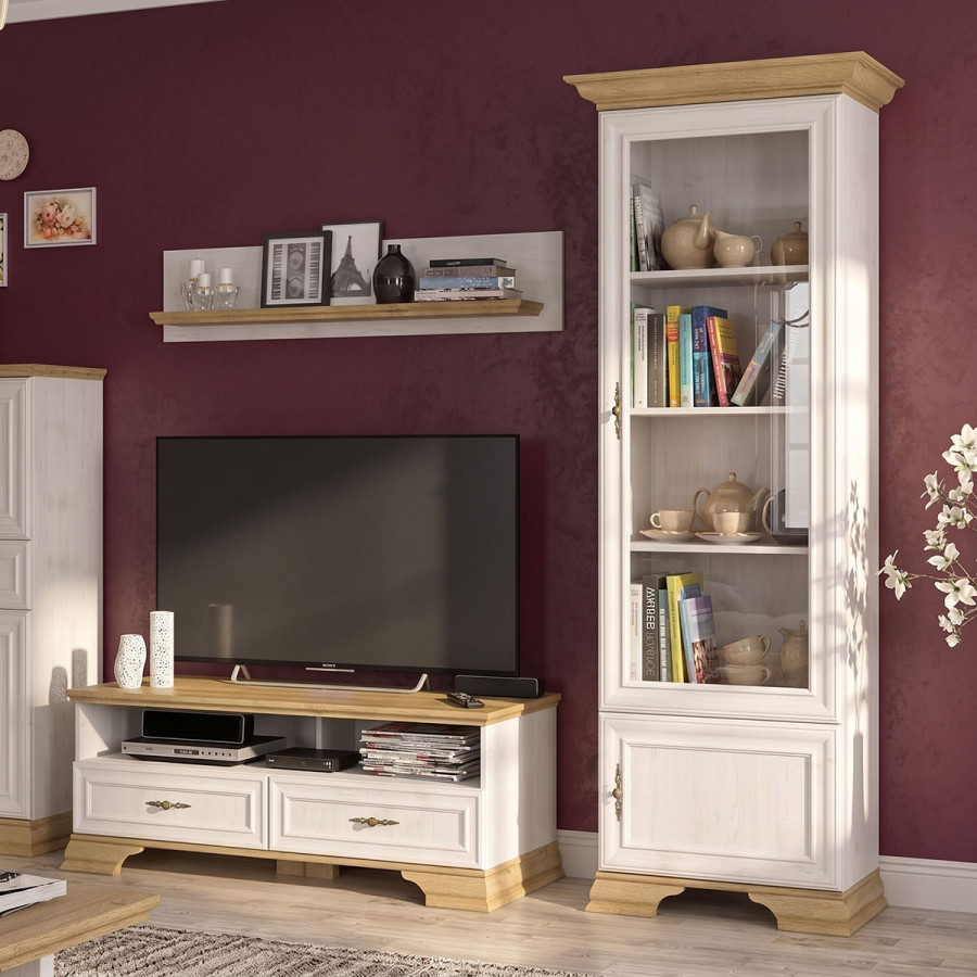 Βιτρίνα Jaden pakoworld golden oak-λευκό antique 70,5x43x197,5εκ