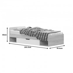 Letto pakoworld single bed with drawer in oak - white shade 90x200cm Letto pakoworld single bed with drawer in oak - white shade 90x200cm