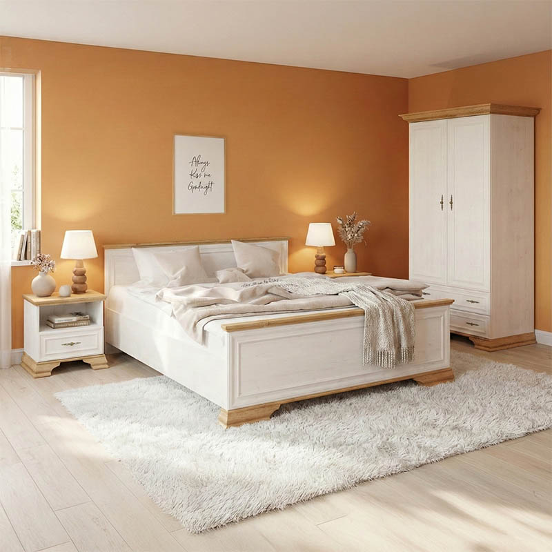 Jaden Bedroom Set with Oak Bed - White 160x200cm Set of 4pcs