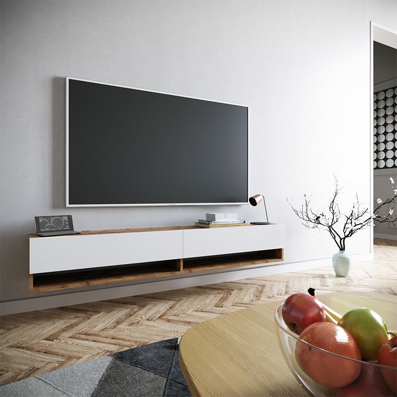 Handra pakoworld wall TV unit in color white-oak 180x31,5x29,5cm Handra pakoworld wall TV unit in color white-oak 180x31,5x29,5cm