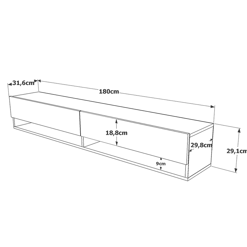 Έπιπλο τηλεόρασης επιτοίχιο Handra pakoworld λευκό-oak 180x31,5x29,5εκ