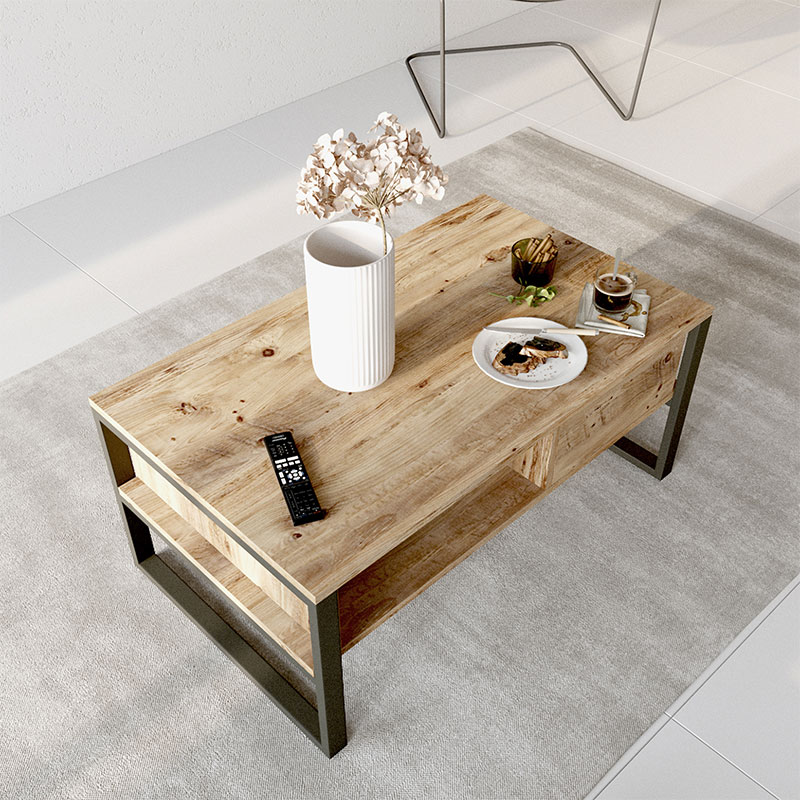 Τραπέζι σαλονιού Honora pakoworld oak-μαύρο 100x60x44,5εκ