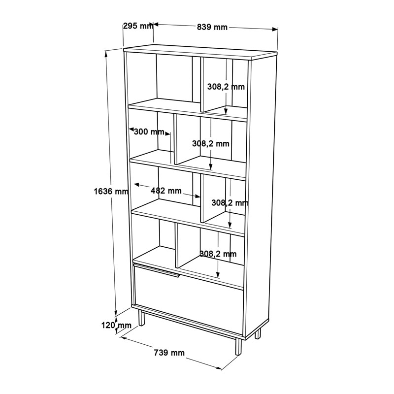 Bookcase Libro pakoworld melamine natural-black 84x29.5x175.5cm Bookcase Libro pakoworld melamine natural-black 84x29.5x175.5cm