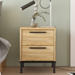Nightstand Nako pakoworld black metal and melamine in natural shade 40x35.5x48.8cm Nightstand Nako pakoworld black metal and melamine in natural shade 40x35.5x48.8cm