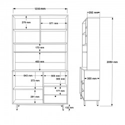 Kitchen furniture Kaylor pakoworld black metal and natural-white melamine 120x35.5x205cm Kitchen furniture Kaylor pakoworld black metal and natural-white melamine 120x35.5x205cm