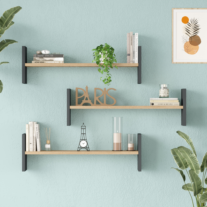 Wall shelf Mento pakoworld oak with anthracite color 75.6x14.5x23.6cm