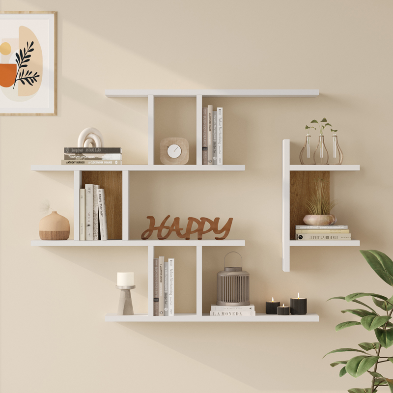 Wall shelf Ledia pakoworld white with oak color 110.6x14.5x78cm