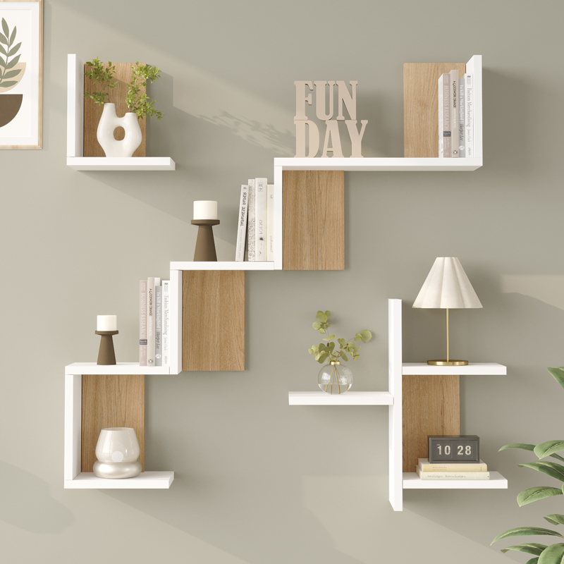 Wall shelf Verso pakoworld white with oak color 99.4x14.5x103cm