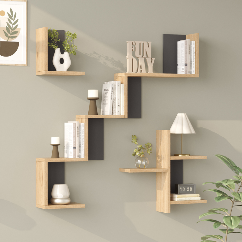 Wall shelf Verso pakoworld oak with anthracite color 99.4x14.5x103cm