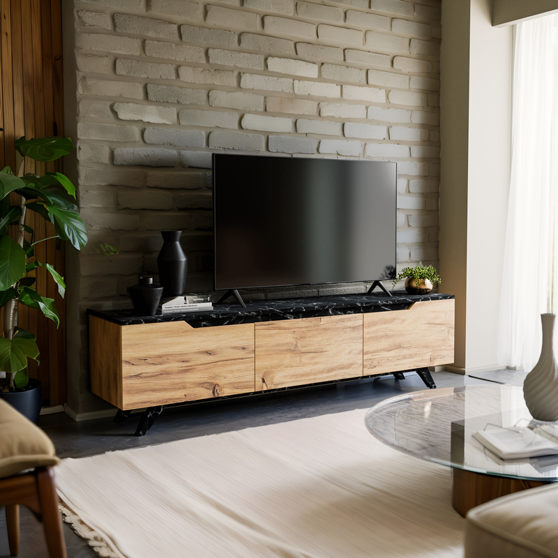 TV unit Kasandra pakoworld black marble imitation-walnut 180x35x48.3cm