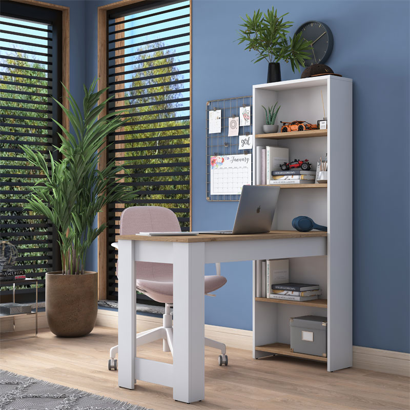 Work desk-shelf unit Pawl pakoworld walnut 120x53.8x153.5cm Work desk-shelf unit Pawl pakoworld walnut 120x53.8x153.5cm