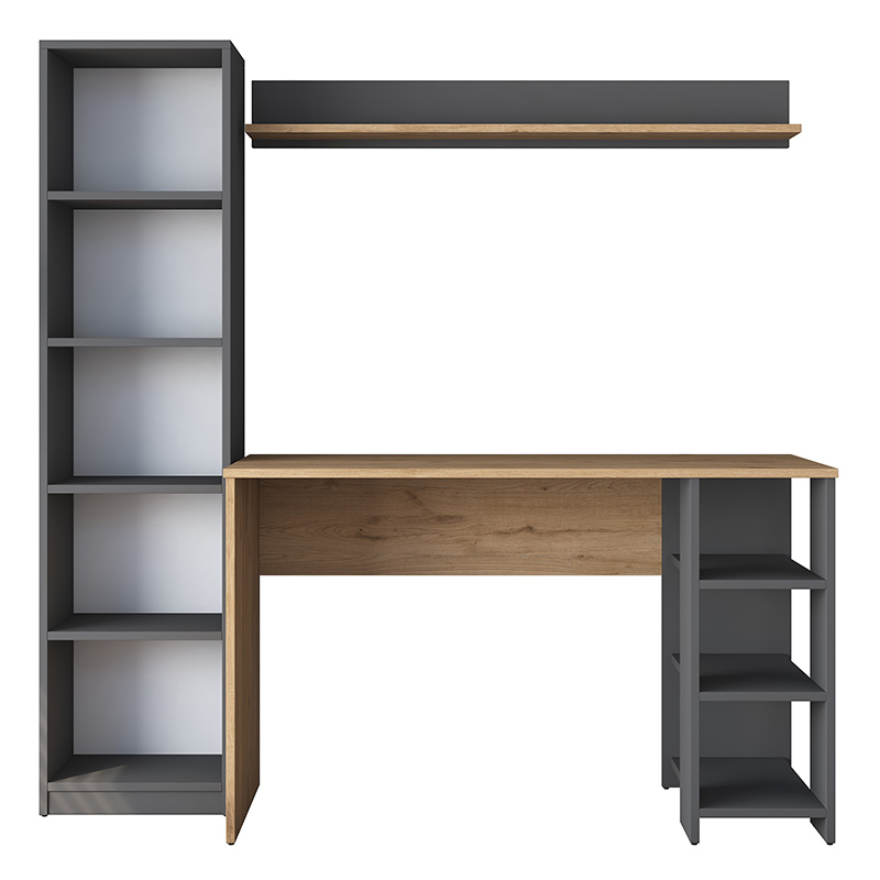 Work desk-shelf unit Goldie pakoworld anthrasite-natural 160x45x161.8cm Work desk-shelf unit Goldie pakoworld anthrasite-natural 160x45x161.8cm