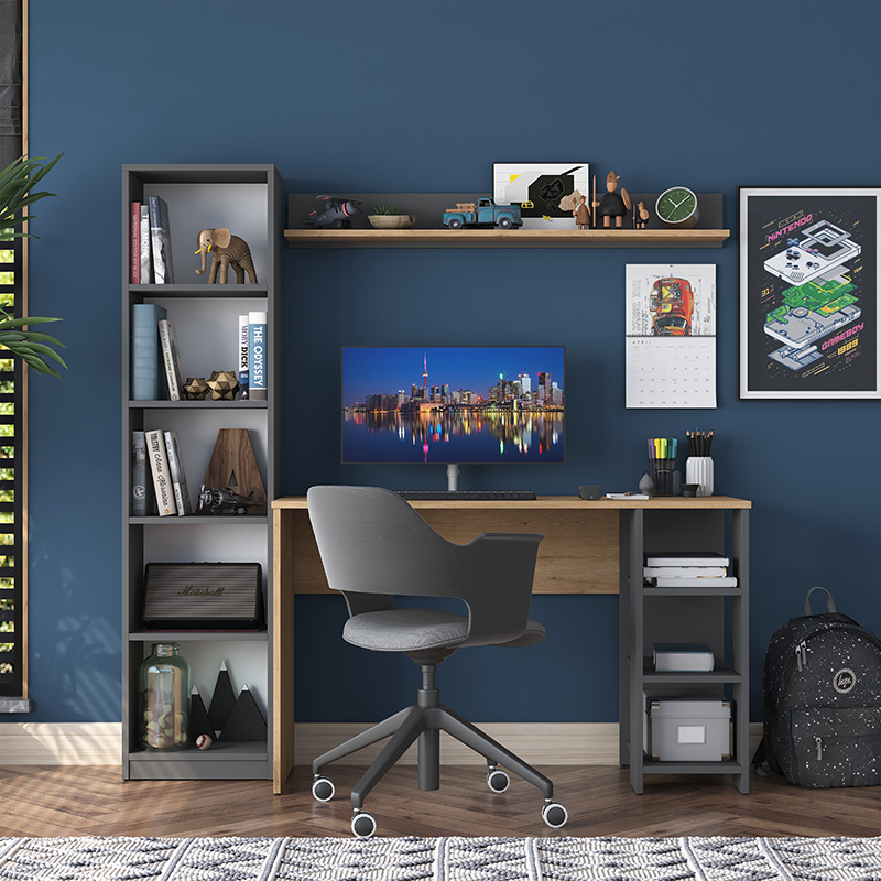 Work desk-shelf unit Goldie pakoworld anthrasite-natural 160x45x161.8cm Work desk-shelf unit Goldie pakoworld anthrasite-natural 160x45x161.8cm