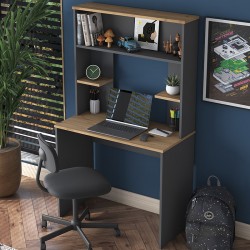 Γραφείο με ραφιέρα Goldie pakoworld ανθρακί-φυσικό 90x45x155.60εκ