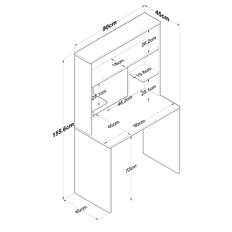 Γραφείο με ραφιέρα Goldie pakoworld ανθρακί-φυσικό 90x45x155.60εκ