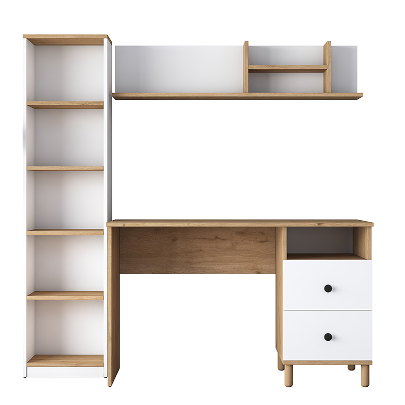 Work desk-shelf unit Goldie pakoworld white-natural 160x50x161.8cm