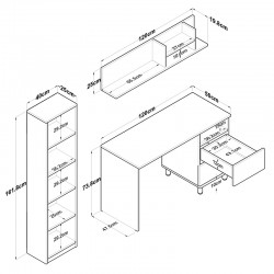 Work desk-shelf unit Goldie pakoworld white-natural 160x50x161.8cm