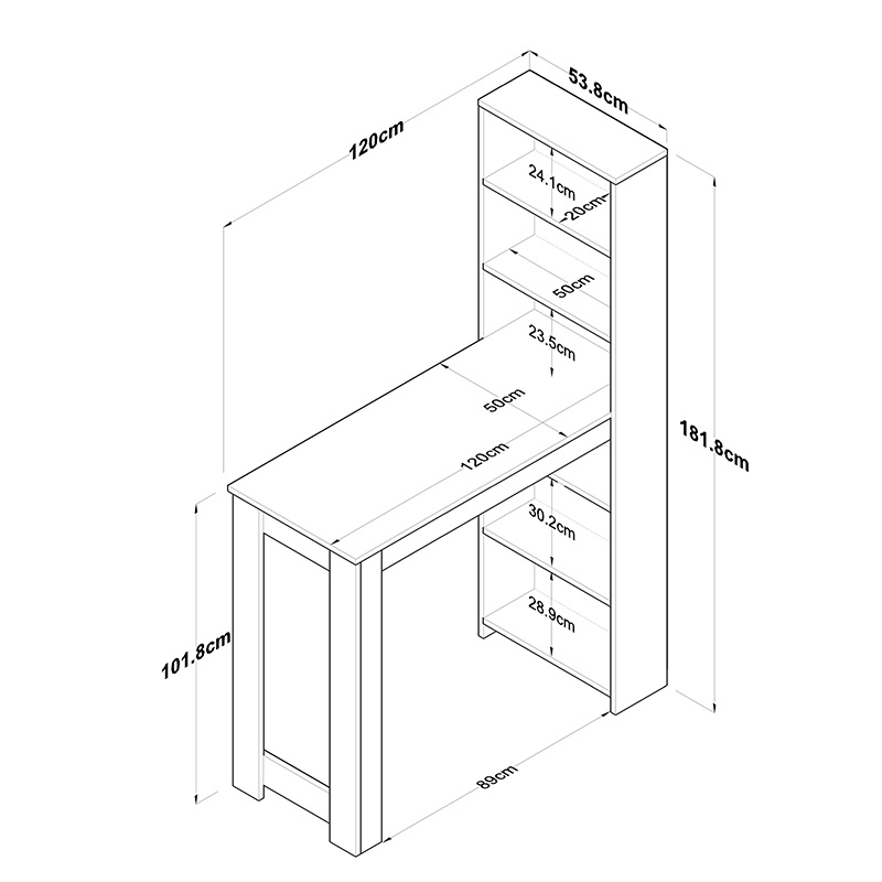 Τραπέζι μπαρ με ραφιέρα Pawl pakoworld λευκό-καρυδί 120x50x181.8εκ