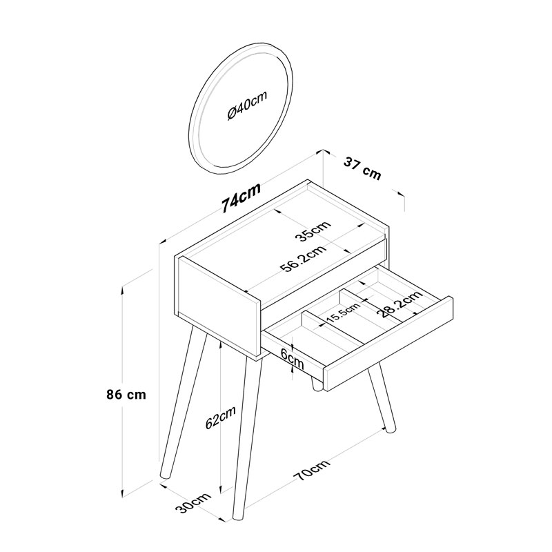 Dressing table with mirror Globy pakoworld white 74x37x86cm