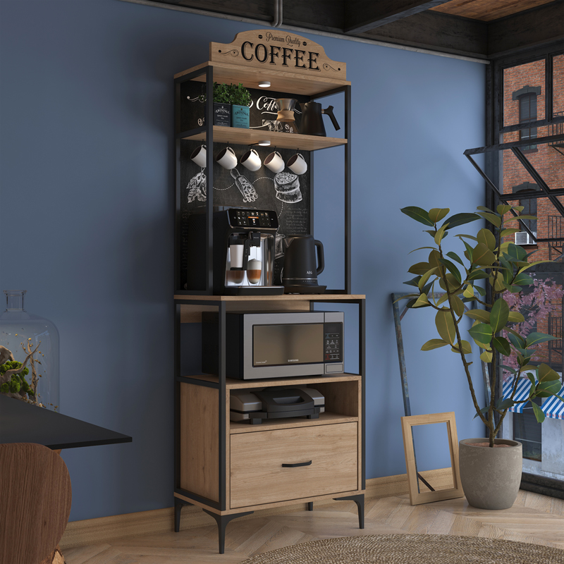 Buffet with shelf Ragren pakoworld walnut melamine-black metal 70x40x190.8cm Buffet with shelf Ragren pakoworld walnut melamine-black metal 70x40x190.8cm