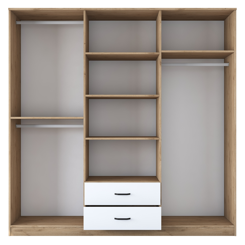 Wardrobe with mirror Warko pakoworld white walnut melamine 210x51.5x210cm Wardrobe with mirror Warko pakoworld white walnut melamine 210x51.5x210cm