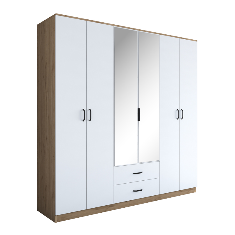 Wardrobe with mirror Warko pakoworld white walnut melamine 210x51.5x210cm Wardrobe with mirror Warko pakoworld white walnut melamine 210x51.5x210cm