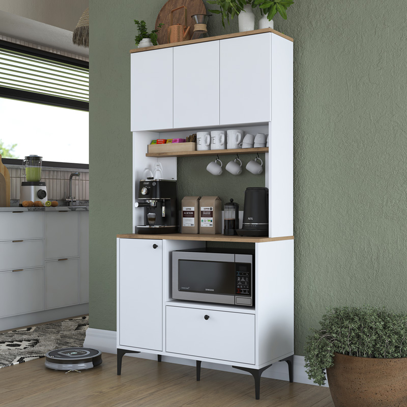 Kitchen cabinet Bender pakoworld in white-natural color 90.2x40x184.2cm