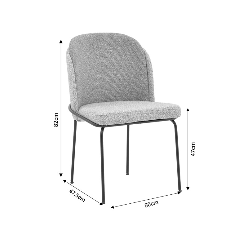 Καρέκλα Dore pakoworld εκρού-γκρι μπουκλέ ύφασμα-μαύρο μέταλλο 50x47.5x82εκ