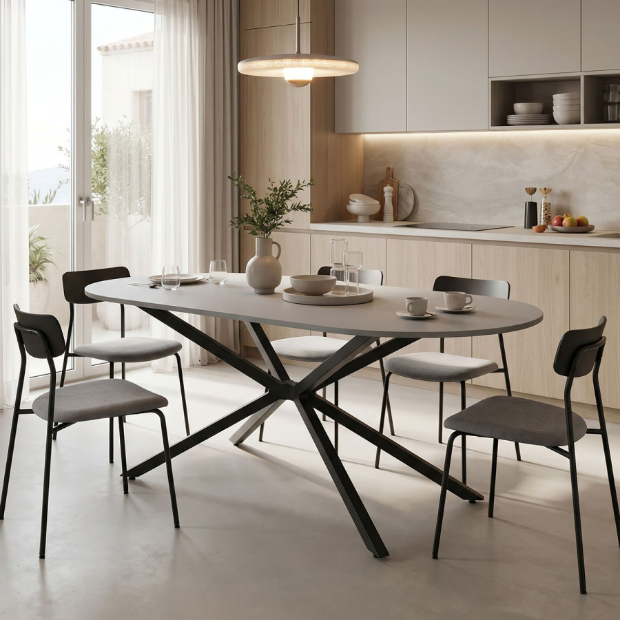 Table Lerdion pakoworld grey mdf-black metal 180x90x75cm
