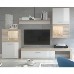 Σύνθετο σαλονιού Annalie pakoworld LED sonoma-λευκό gloss 215x39x180εκ