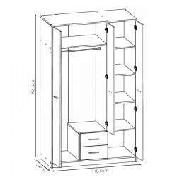 Ντουλάπα ρούχων Serenity pakoworld τρίφυλλη sonoma-λευκό 118.5x54x196.5εκ