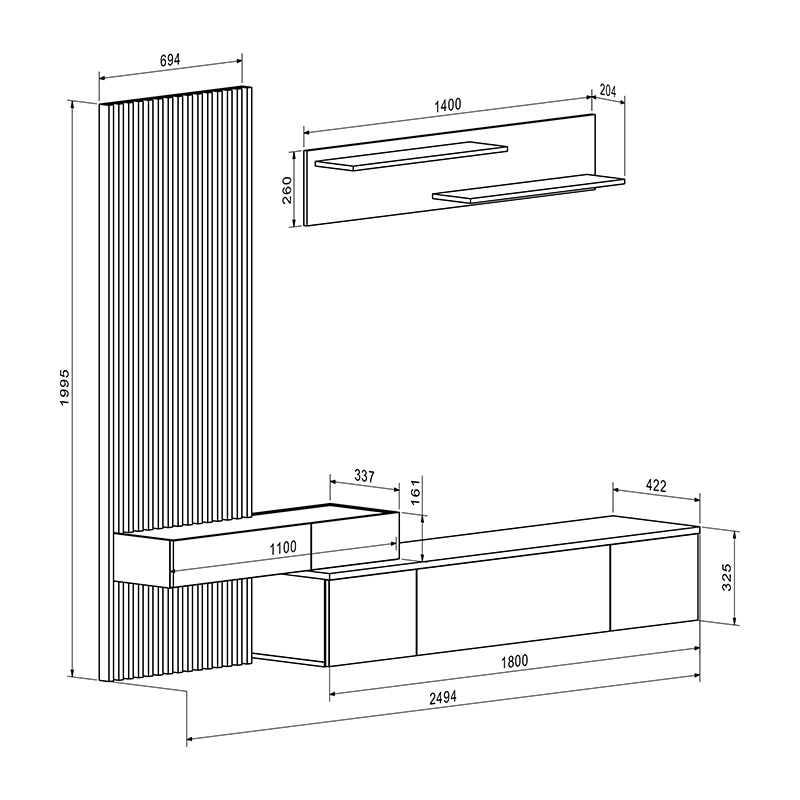 TV unit Litende pakoworld sonoma-white 249.5x42x199.5cm TV unit Litende pakoworld sonoma-white 249.5x42x199.5cm