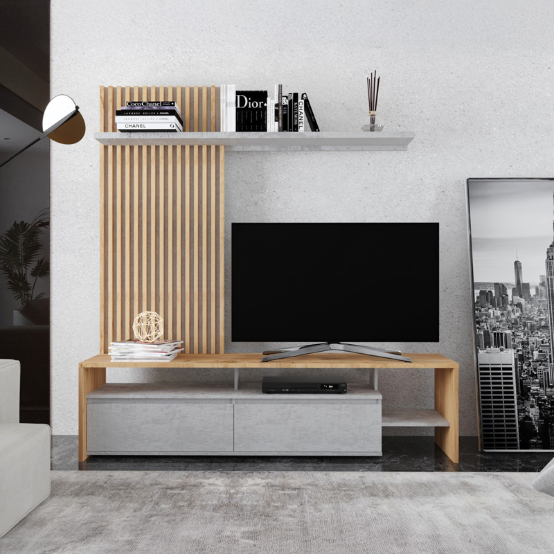 Living room Neo pakoworld set in oak-grey color 190x40x200cm