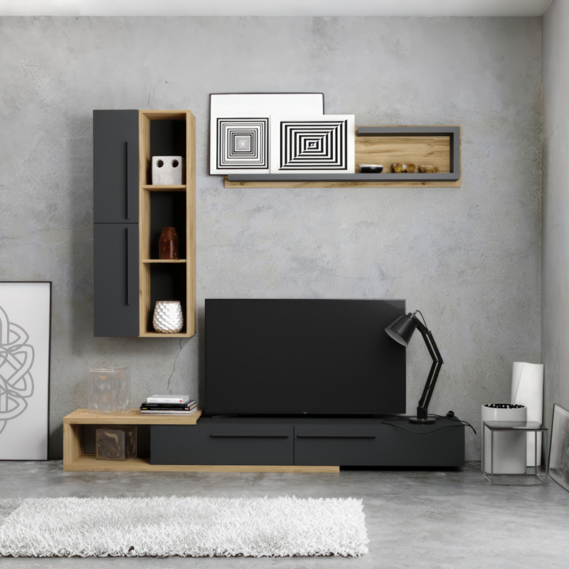 Living room Calvados pakoworld set in oak-anthracite color