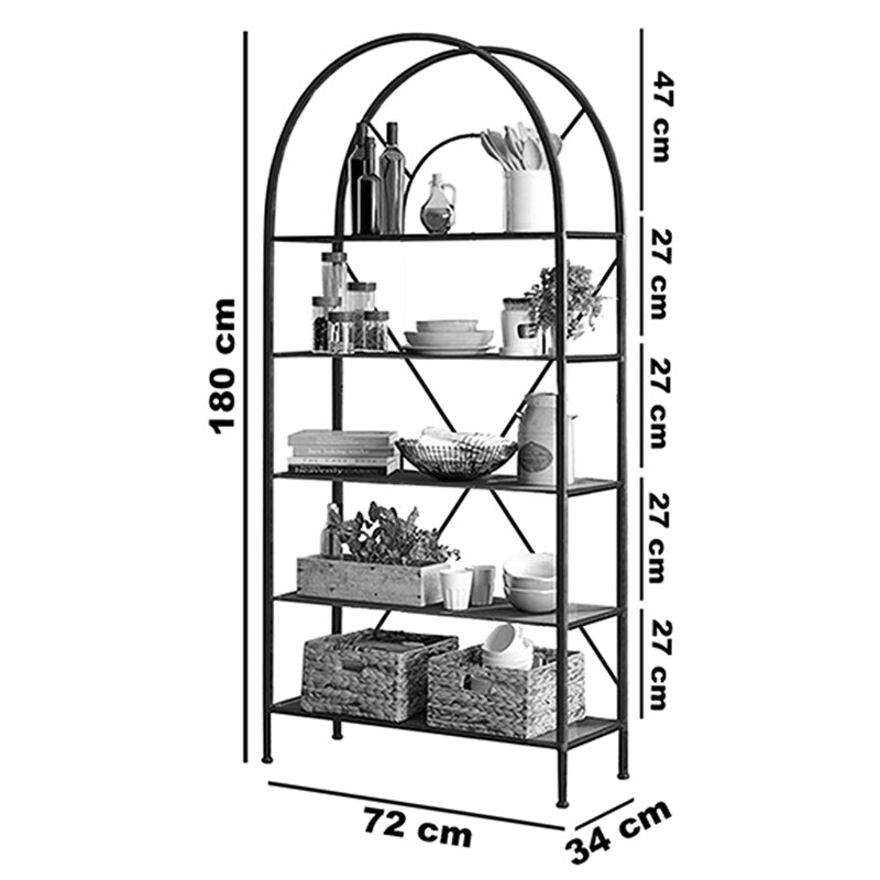 Bookcase Padrig pakoworld walnut-black 72x34x180cm Bookcase Padrig pakoworld walnut-black 72x34x180cm