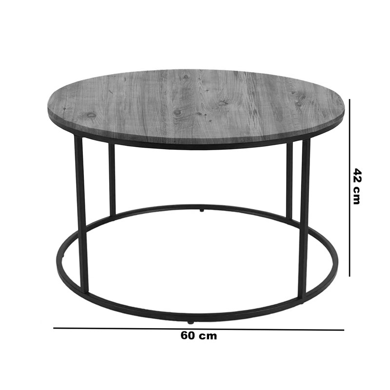 Τραπέζι σαλονιού Emilian pakoworld oak μελαμίνης-μαύρο μέταλλο Φ60x42εκ