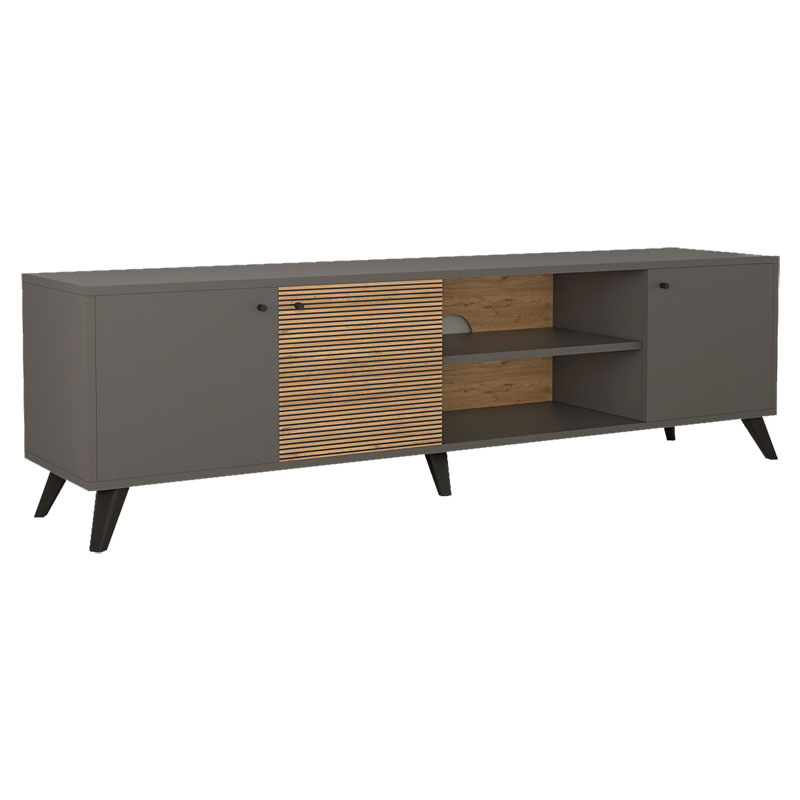 Tv stand Flipter pakoworld melamine dark grey-sonoma-black 180x40x51cm Tv stand Flipter pakoworld melamine dark grey-sonoma-black 180x40x51cm