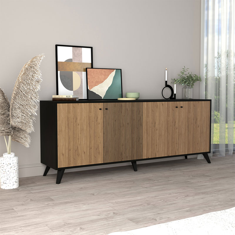 Buffet Flipter pakoworld melamine oak-black 180x40x78,6cm Buffet Flipter pakoworld melamine oak-black 180x40x78,6cm