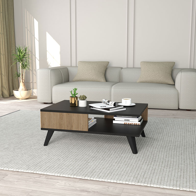 Coffee table Flipter pakoworld melamine oak-black 83x54x34cm Coffee table Flipter pakoworld melamine oak-black 83x54x34cm