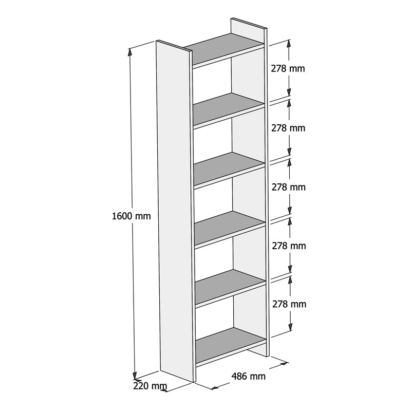 Βιβλιοθήκη Darco pakoworld μελαμίνης oak-λευκό 48.6x22x160εκ