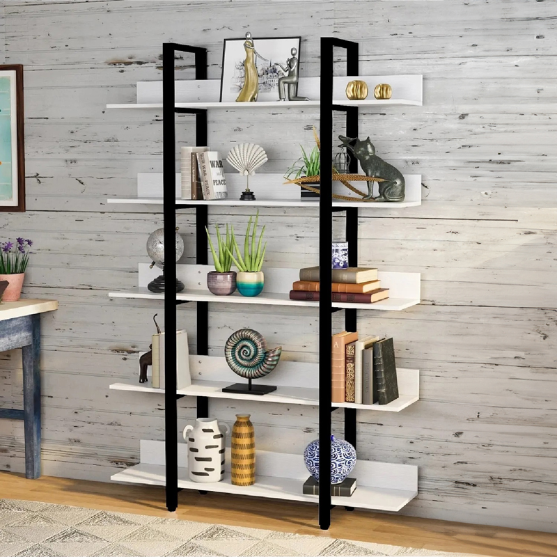 Bookcase Almond pakoworld white-black 119x27x185cm Bookcase Almond pakoworld white-black 119x27x185cm