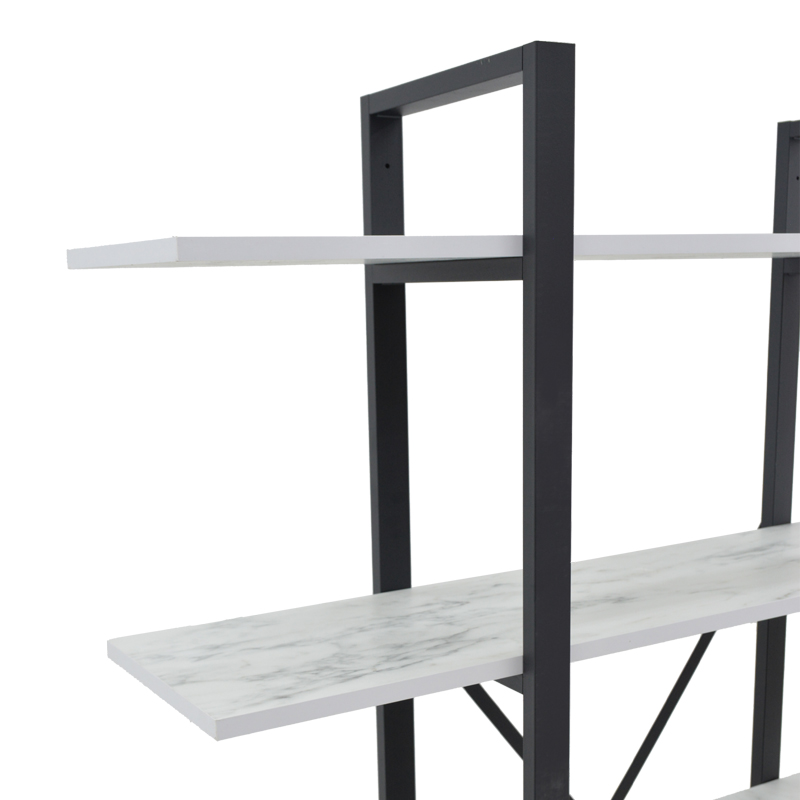 Bookcase Esthon pakoworld melamine in white marble and black metal 120x28x180cm Bookcase Esthon pakoworld melamine in white marble and black metal 120x28x180cm