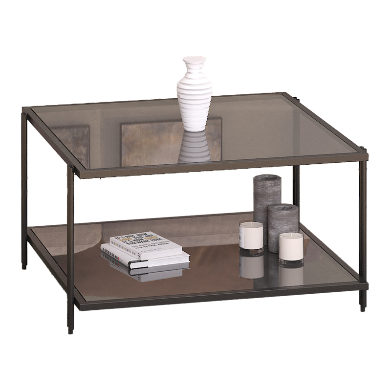 Metal coffee table Fuaca pakoworld in black shade smoke glass 80x80x45cm Metal coffee table Fuaca pakoworld in black shade smoke glass 80x80x45cm