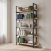 Almond pakoworld bookcase in oak-black shade 120x29x185cm